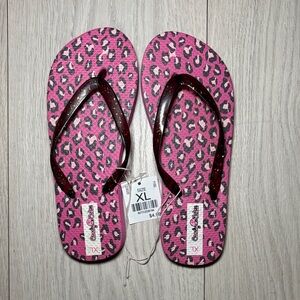 Pink Leopard Print Flip Flops